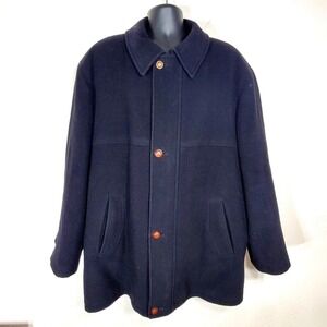Mario Valente Mens Black Wool & Cashmere Coat Size 44 Fleur-de-lis Buttons Italy